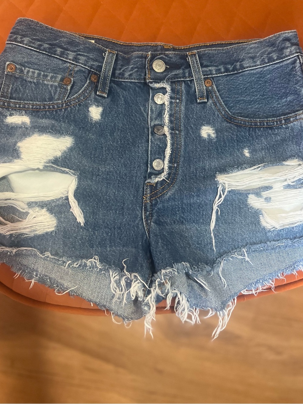 Levi's Distressed Button-Fly Denim Shorts - Blue